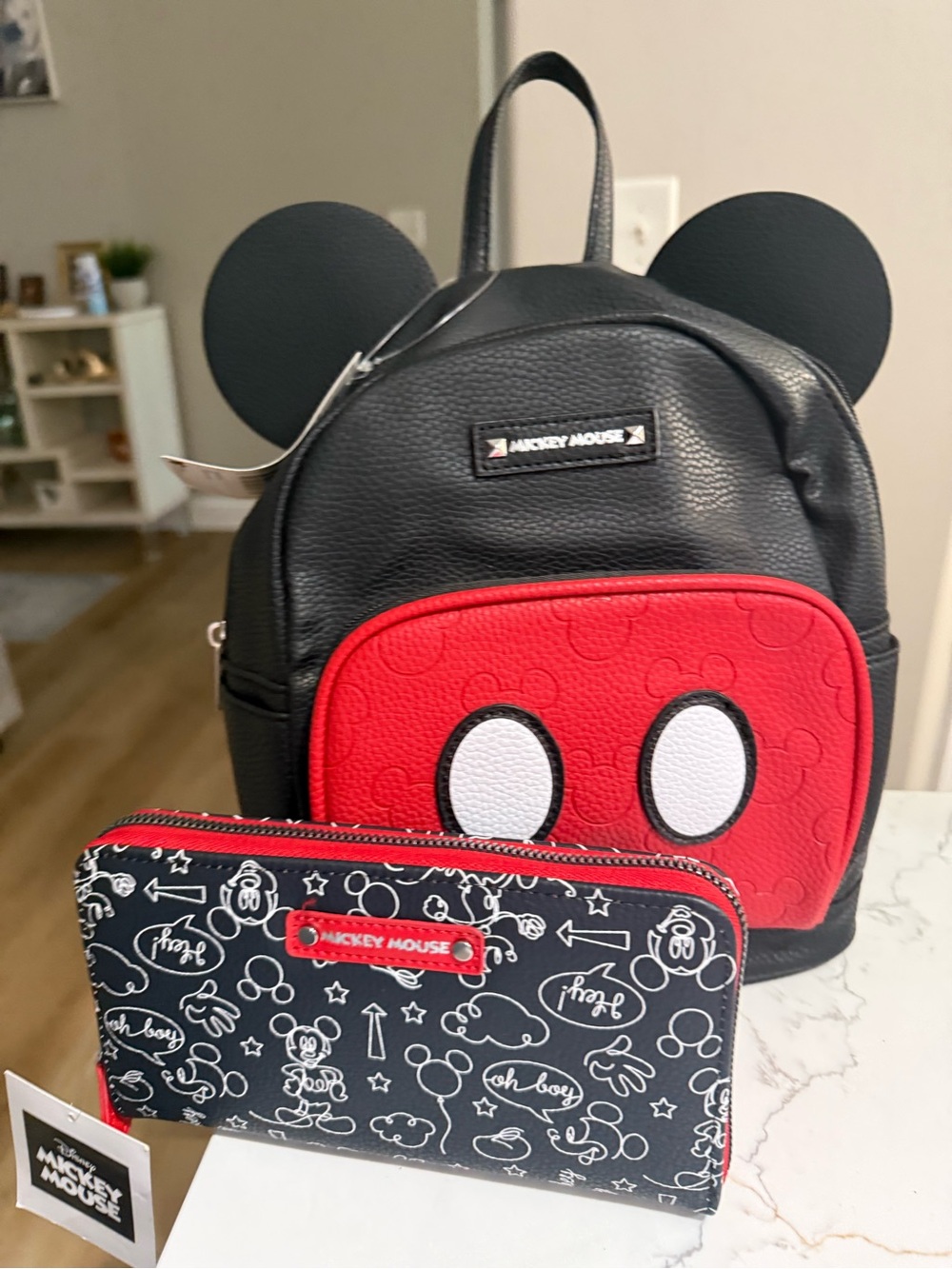 Disney Black and Red Mickey Ears Kids Backpack with Matching Wallet